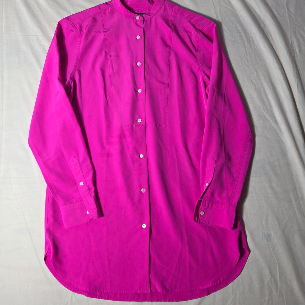 Lauren Ralph Lauren Magenta Pink Band Collar Blouse โ Size M